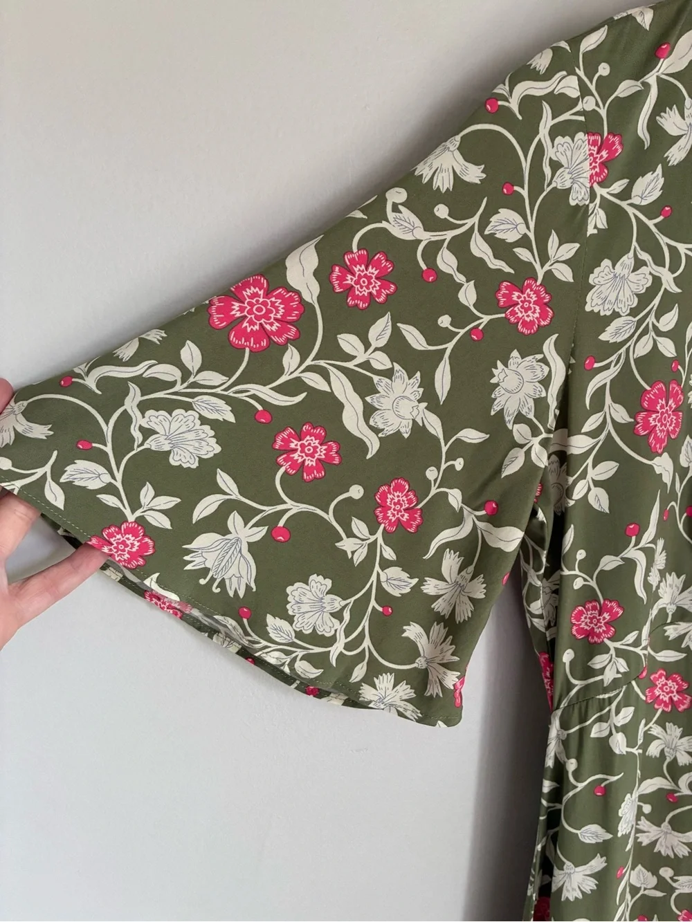Mango Green Floral Euro Summer Midi Dress Size 4 - Picture 5 of 10